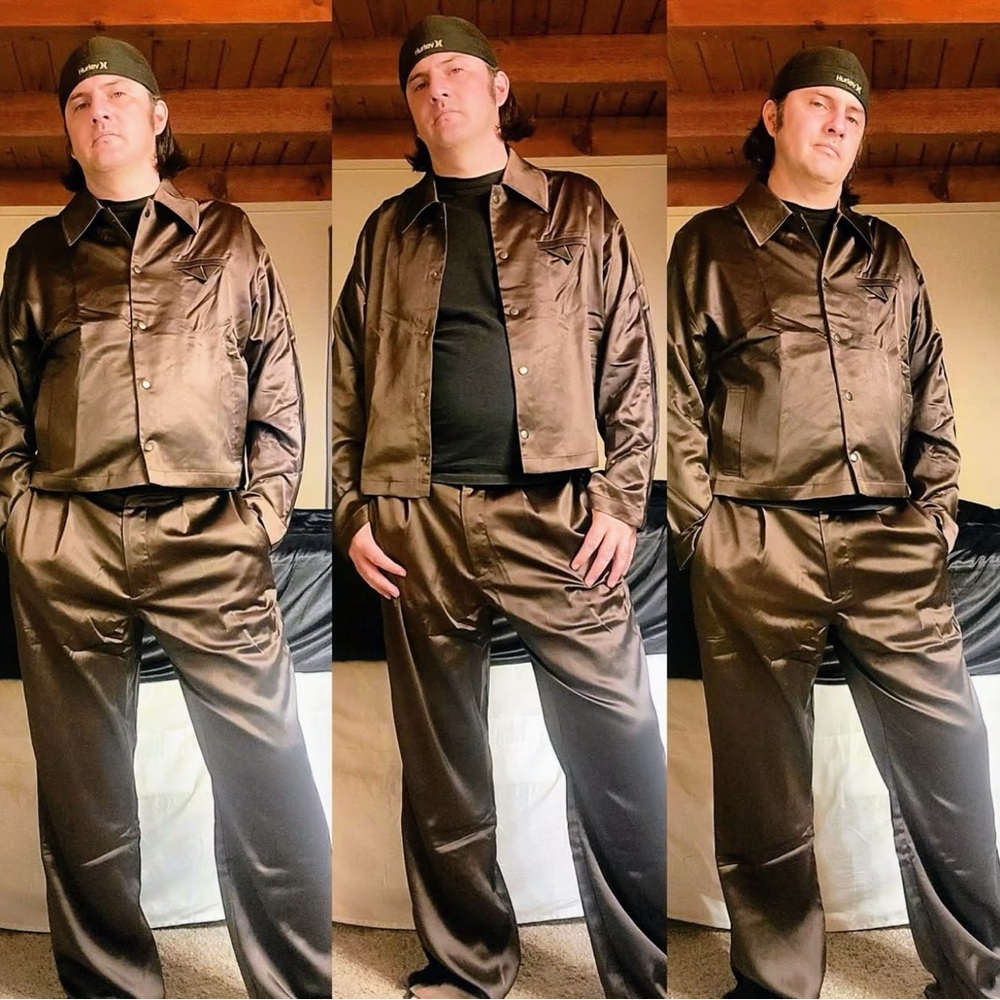Men's Elegant Brown Satin Suit Set